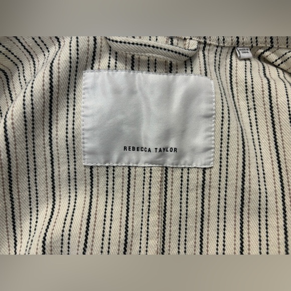 Rebecca Taylor Beige Stripe Denim Stretch Cotton Jacket Blazer Size XS - Picture 5 of 16